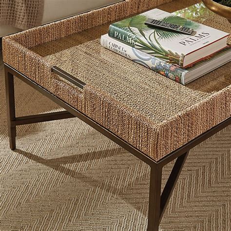Alaya Woven Coffee Table with Abaca & Antique Brass Frame