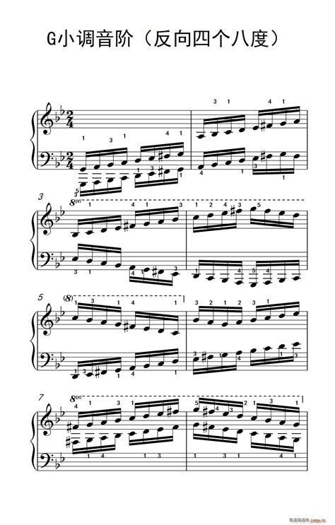 G小调音阶（反向四个八度）（儿歌钢琴练习曲） 歌谱简谱网