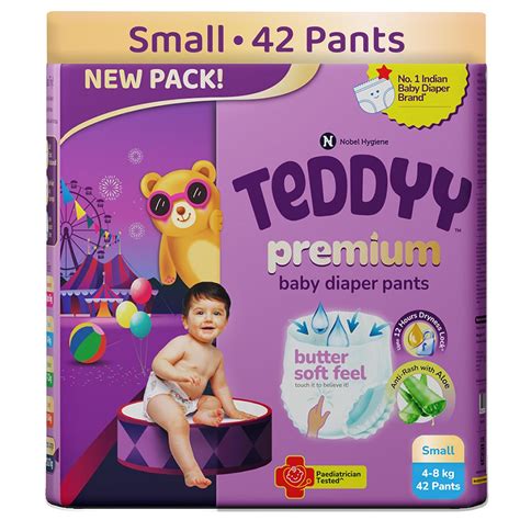 Buy Teddyy Premium Baby Diapers S Size, Pant Style | Small (4-8 kg), 42 ...
