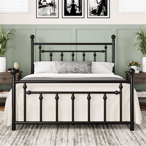 Allewie 14 Inch Queen Size Metal Platform Bed Frame with Victorian ...