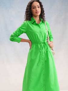 Tokyo Talkies Women Shirt Green Midi/Calf Length Dress - Buy Tokyo ...