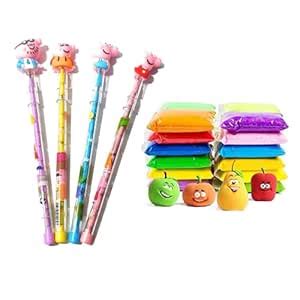 Fun Fix Combo Of 4 Peppa Pig Stacking Pencil And 12 Pcs Foam Clay For ...
