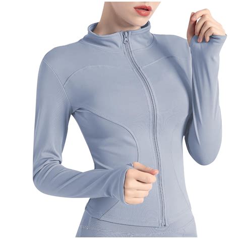 ZyeKqe Workout Tops for Women Long Sleeve Zipper Cropped Jackets ...