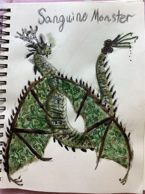 Sanguine Monster, 8x11 sketchbook paper, watercolor and colored pencil ...