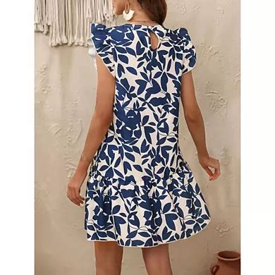 Womens Crew Neck Sleeveless Ruffles A Line Casual Loose Dress Party ...