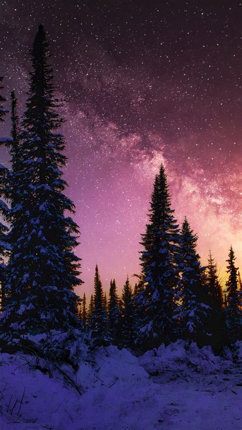 Winter Wallpaper 4K, Milky Way, Snow covered