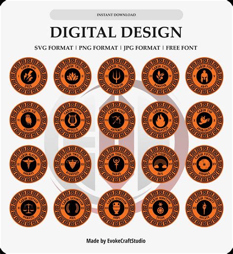 Percy Jackson Camp Half-blood Cabins Digital Bundle Orange Theme ...