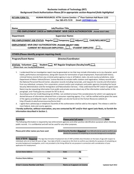 19 pre employment background check authorization form - Free to Edit ...
