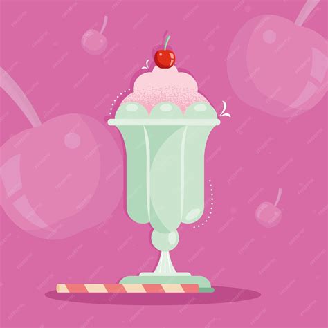 Milkshake cup with cherry | Premium Vector