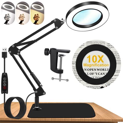 Ivy Bronx 10X Magnifying Glass With Light And Stand, Dimmer Adjustable ...