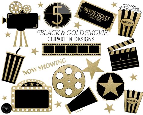 Movie Clipart Black Movie Clipart Gold Movie Reel Movie - Etsy