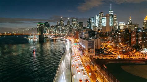 Puente Hd En A Puente De Brooklyn Por La Noche Toma La Ciudad De Nueva