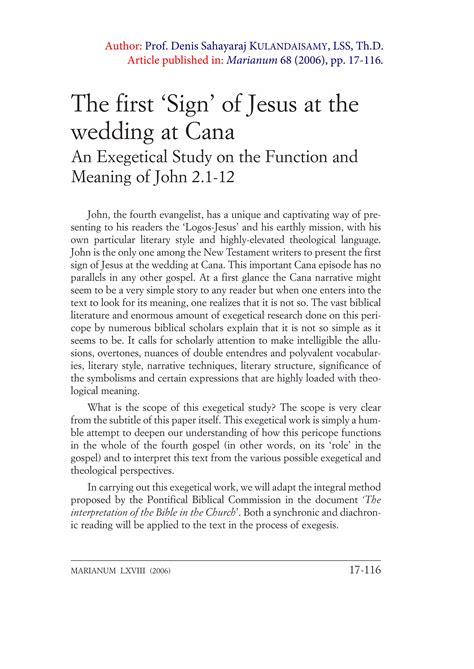 Exegesis - John 2:1-12 - Wedding at Cana | PDF