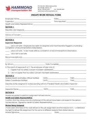 Work Refusal Form - Fill and Sign Printable Template Online