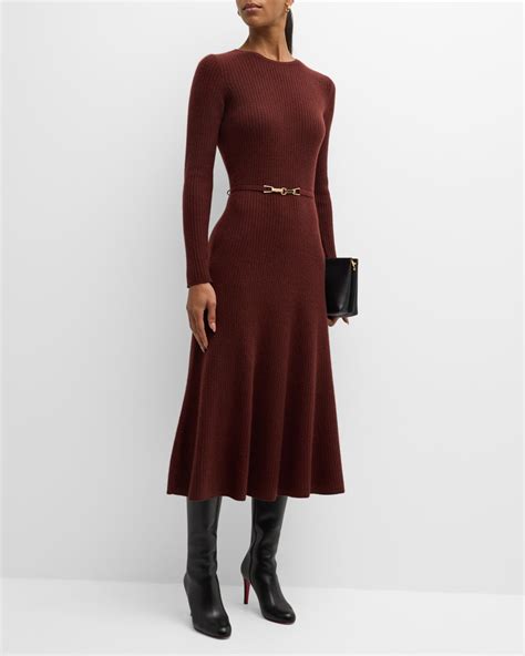Elie Tahari The Leith Belted Cashmere Midi Sweater Dress | Neiman Marcus