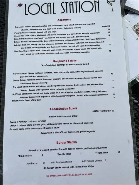 Menu at Local Station pub & bar, Braselton