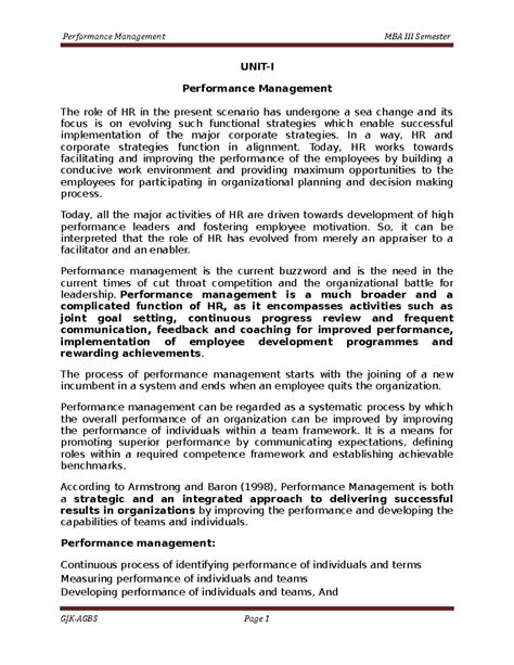 PM Unit-I - Performance Management MBA III Semester UNIT-I Performance ...
