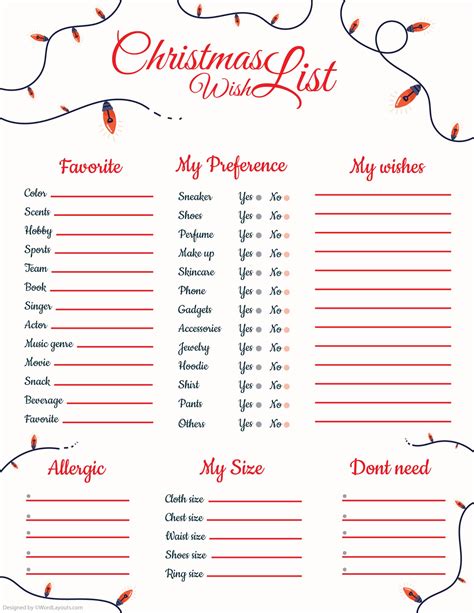 Free Printable Christmas Wish List Templates