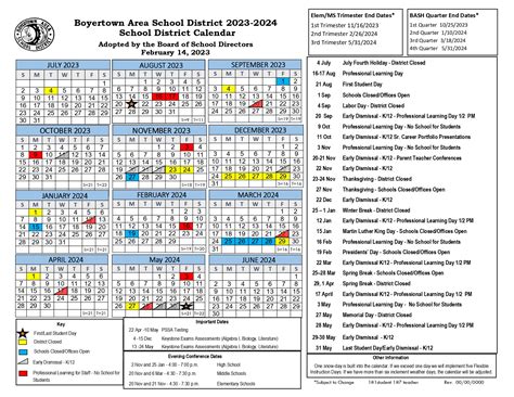 Boyertown Area School District Calendar 2024-2025 [BASD]