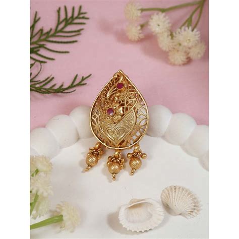 Buy I Jewels Unique Gold Plated Kundan and Pearl Beaded Saree Brooch Online