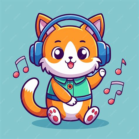 Cute Cat with Headphones Enjoying Every Beat Cartoon Vector ...