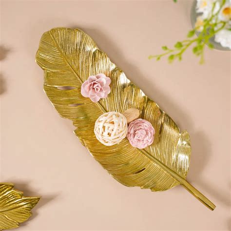 Feather Decorative Platter Tray Gold 18 Inch Online - Premium Platter ...