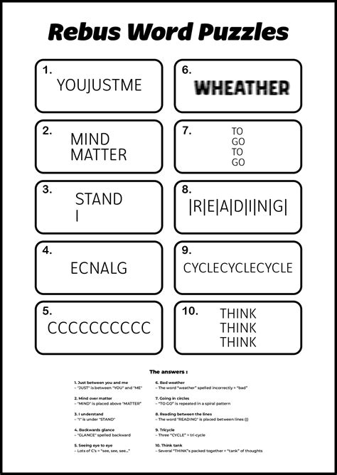 Rebus Puzzles With Answers - 20 Free PDF Printables | Printablee