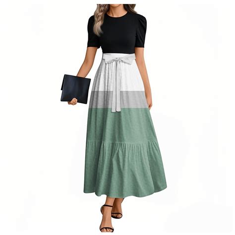UoCefik Women Maxi Dress Summer Floral Print Short Sleeve Long Dresses ...