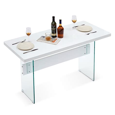 ivinta Modern White Dining Table, High Glossy Dining Room Table for 4 ...