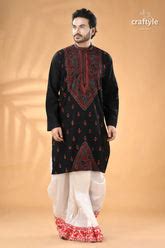 Jade Black and Red Kantha Work Cotton Kurta for Men – Craftyle