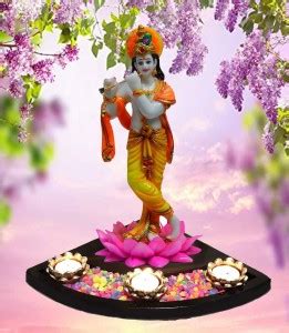 SHREE RAM IMPEX Bronze Finish Krishna Statue with Lotus 3 Tealight ...