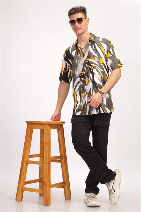 Gritstones Eclipse Black Dyed Rayon Printed Shirt