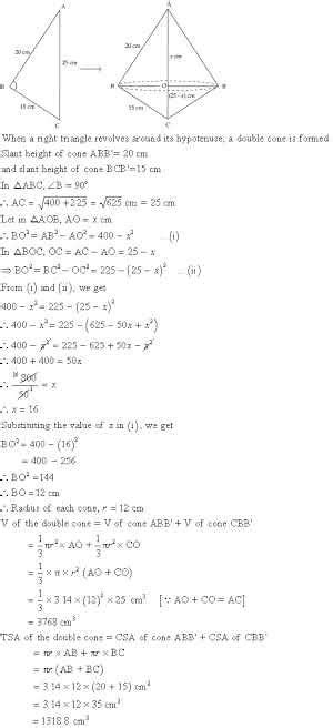 A right triangle sides are 15cm and 20cm is made to revolve about its ...