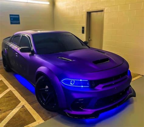 Purple Dodge Car in Parking Garage