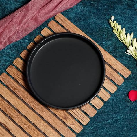 Buy Lupaava Ceramic Round Shape Serving Dinner Plate Black Matte, 10 ...