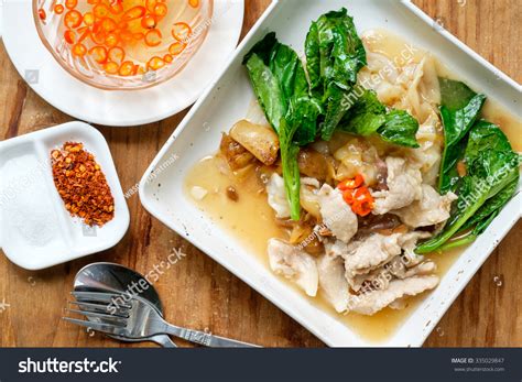 Fried Noodle Pork Kale Soaked Gravy Stock Photo (Edit Now) 335029847