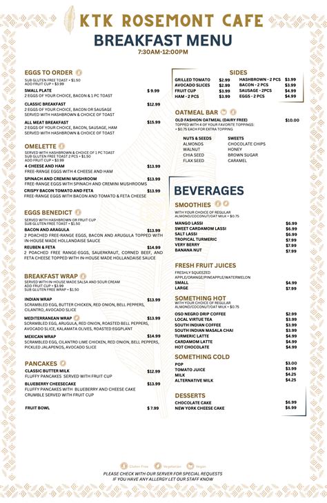 KTK Rosemont Cafe Menu
