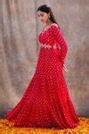Buy Pink Net, Georgette, Shantoon Mirror, Nakshi V Neck Tiered Anarkali ...