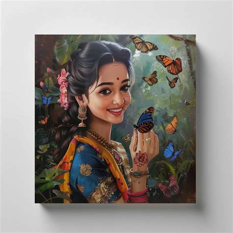Maharashtrian:The Fairy and The Butterfly Canvas Wall Painting (36 x36 ...