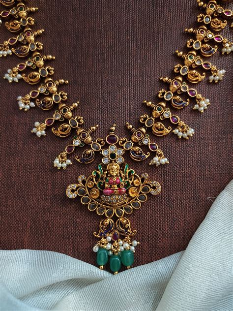 Antique Nakshi Work Lakshmi Long Haram Set with Hand-Painted Enamel ...