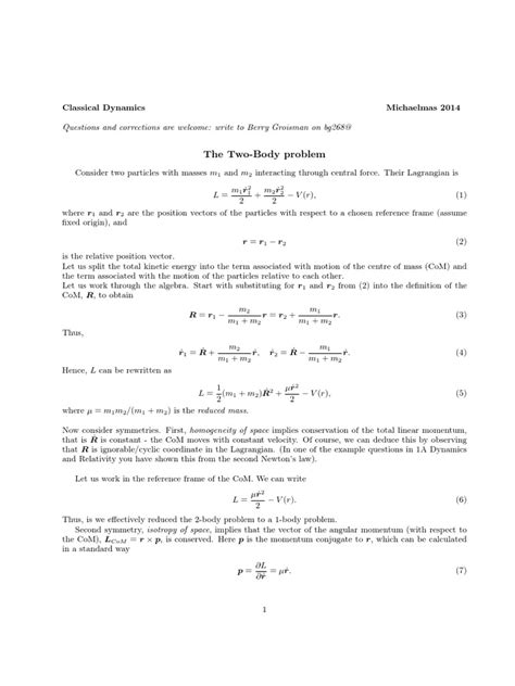 The Two-Body Problem: Classical Dynamics Michaelmas 2014 | PDF ...