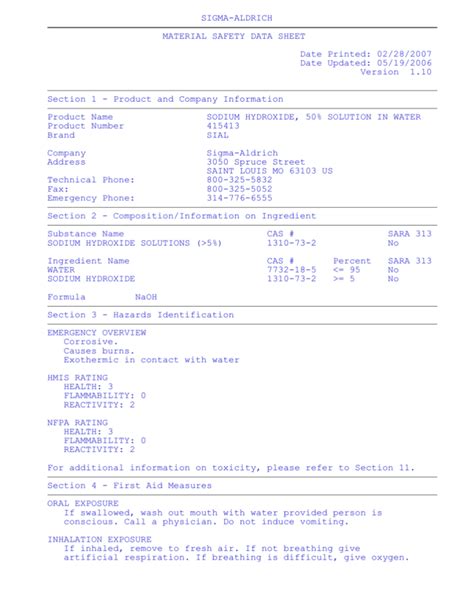 Sodium Hydroxide MSDS: Safety & Handling Information