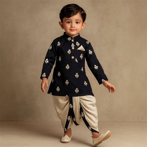 Pre Order: Embroidered Black Kurta And Beige Dhoti – Who Wore Whhat