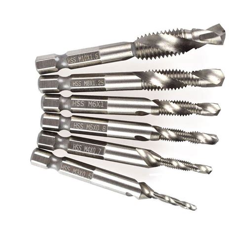 Dtacke 6pc M3-M10 1/4 Hex Shank HSS Metric Composite Tap Drill Bit ...