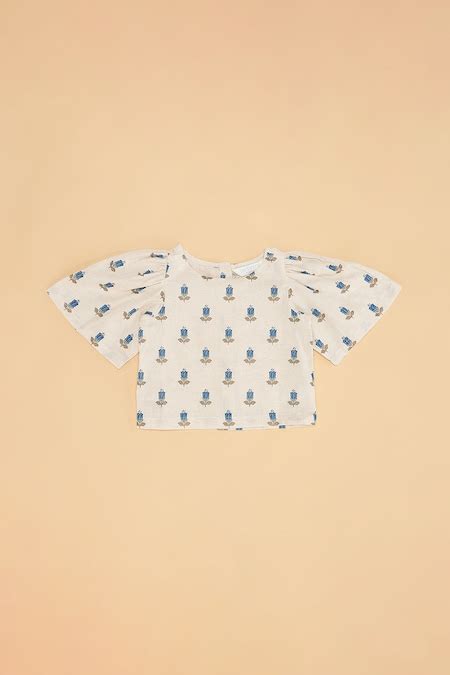 Off White Printed Casual Half Sleeves Round Neck Girls Regular Fit Tops ...