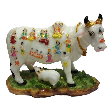 Multicolour Marble Dust Gou Mata or Cow and Calf with Devthas or Deiti ...
