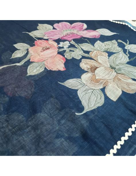 Set 14-31st May - Beautiful Navy Blue Linen - Elegant Crotia Lace Neck ...