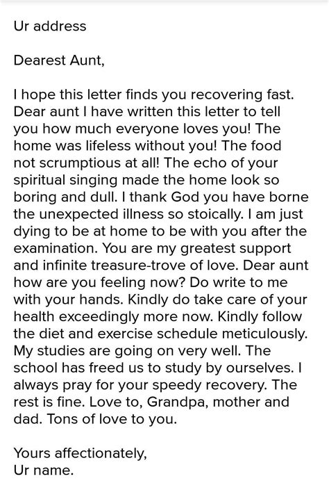 Write a letter to your aunt, inquiring about her illness. - Brainly.in