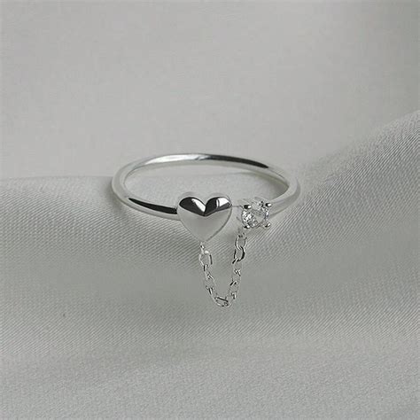 1pc Minimalist Luxury Style Heart Shaped Cubic Zirconia Chain Ring ...