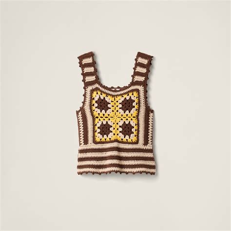 Cocoa Brown Crochet Cashmere Top | Miu Miu